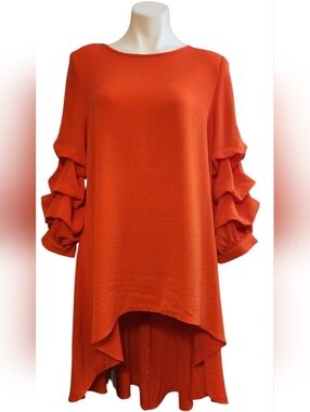 P Luca Milano Orange Ruffle Sleeve High Low Dress Lagenlook